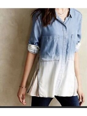 Anthropologie Holding Horses Ombre Chambray Top Zipper Insert Size 0